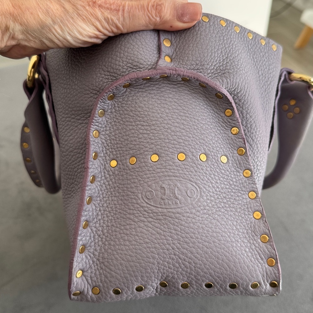 Celine Studded Lavender Leather Boogie Top Handle Bag Gold Studs Vintage - Picture 7 of 11